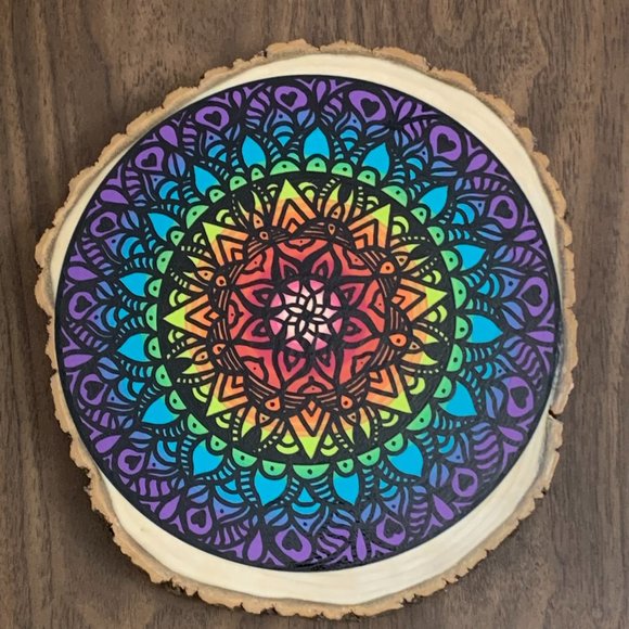 Mandala Wood Slice Wall Art Fine Art Acrylic Painting Custom Home Decor Sustaina - Picture 6 of 13